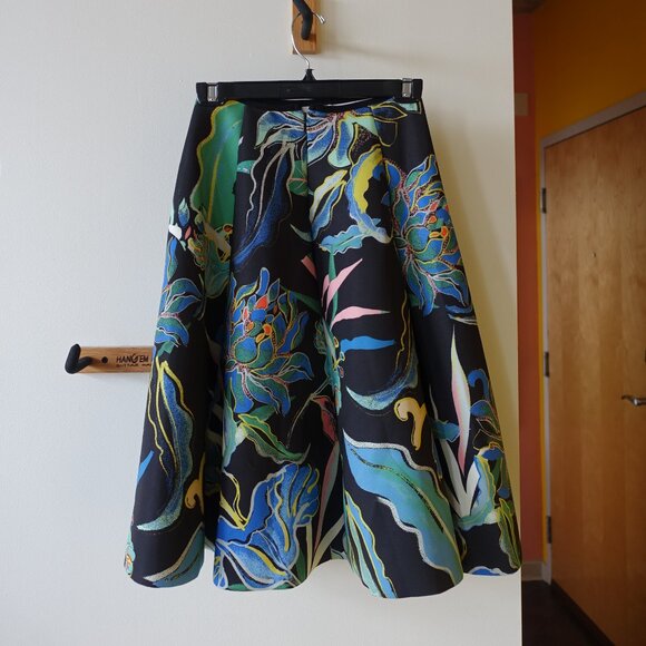 H&M scuba floral Hawaiian midi circle Neoprene skirt 6 4 - Picture 1 of 16